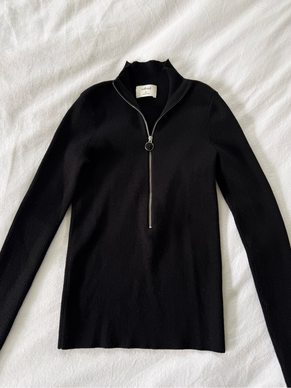 Wilfred Black Ribbed Half-Zip Pullover Size XS - Picture 2 of 5